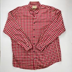 Cabela’s Red Plaid Cotton Button-Up Shirt Classic Outdoor Check Flannel Mens XL